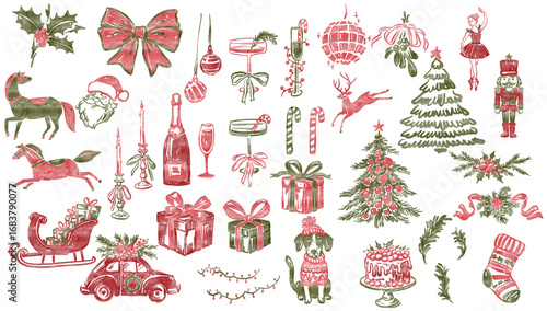 Hand-Drawn Christmas Icon, Whimsical Vintage Christmas Clipart PNG