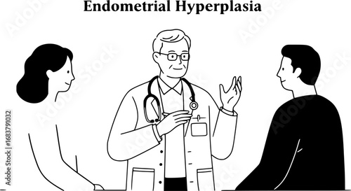 Illustration of a doctor explaining about Endometrial Hyperplasia
