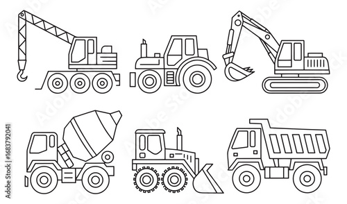 Collection of hand drawn construction vehicles for children
