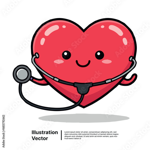 Cute cartoon heart character with stethoscope medical, health, care, and love concept