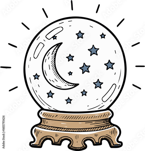 Crystal Ball Gazing Unveiling the Future with Mystical Lunar Symbols and Starry Elements