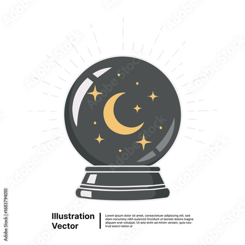 Mystical Crystal Ball with Celestial Night Sky, Crescent Moon, and Stars for Future Prediction and Spiritual Divination