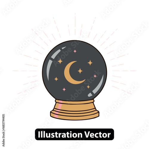Enchanting crystal ball for fortune telling featuring a cosmic night sky with the moon and stars