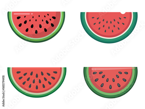 Minimal Watermelon Icon Set – Flat Vector Summer Fruit Graphics