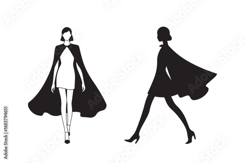 Fashionable women in flowing capes and dresses
