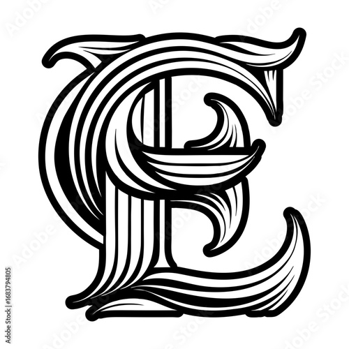 Modern e monogram in filled style