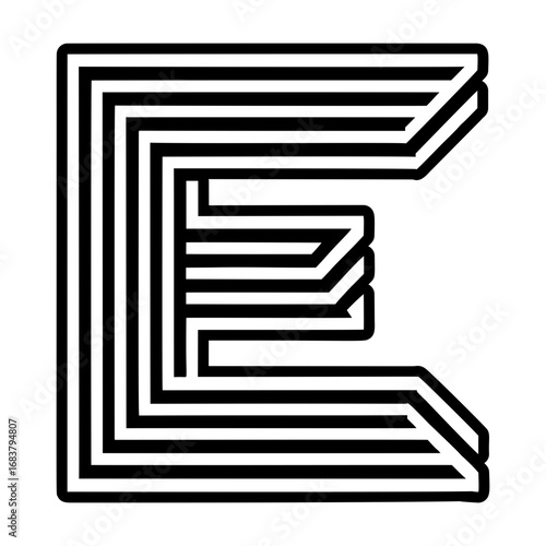Letter e monogram illustrated in filled style