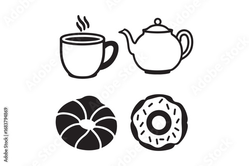Cozy tea time with delicious donuts illustration