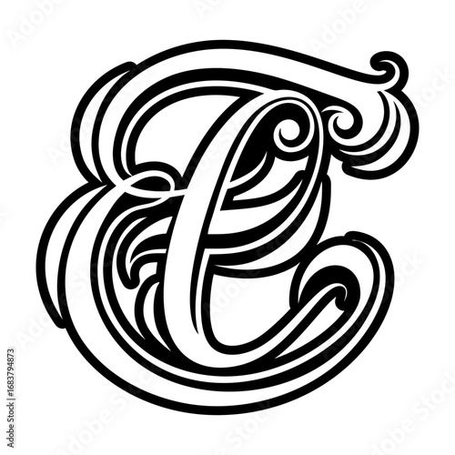 Elegant e symbol crafted in solid style