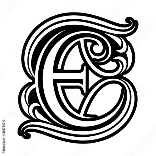 Elegant e symbol crafted in solid style