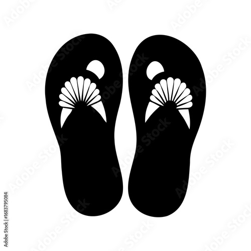 A pair of decorative black and white flip flops, beach sandals