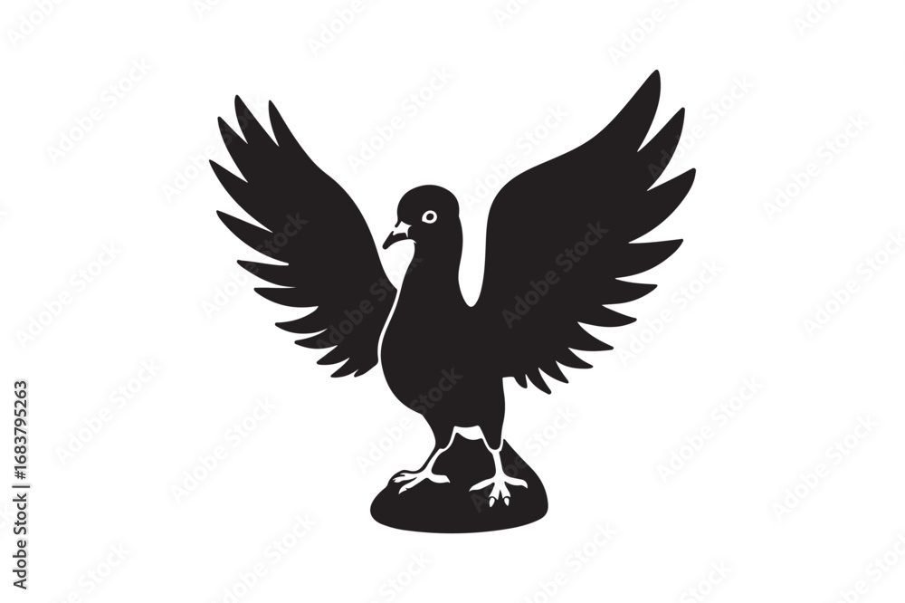 Obraz premium Black silhouette of a bird with outstretched wings on a rocky perch