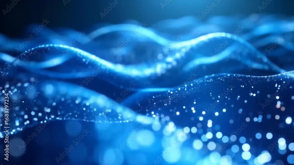 Abstract Blue Wavy Particle Flow Background - Dynamic Digital Landscape