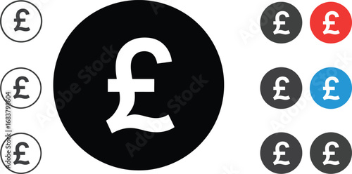 Pound sterling currency symbols abstract flat icons set finance economy money investment banking vector