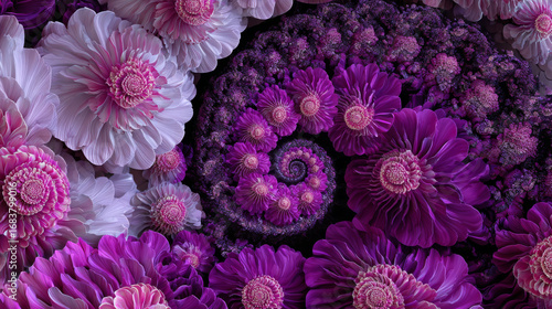 Abstract fractal patterns and shapes. Flowers and spirals
