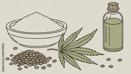 Explore hemp products: seeds, protein powder, oil, and leaf for natural health and nutrition needs