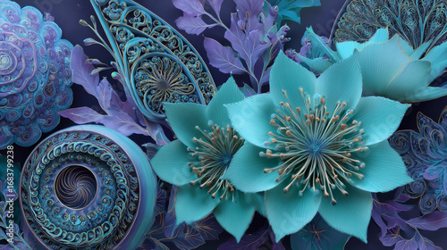 Abstract fractal patterns and shapes. Dynamic flowing natural forms. Flowers and spirals