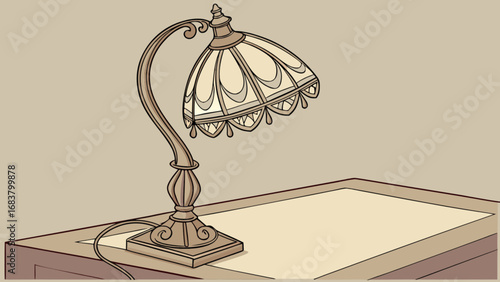 Vintage desk lamp illustration, antique table lamp, decorative lighting, home decor, reading light