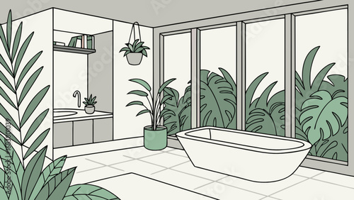 Modern bathroom interior design with bathtub plants and natural light home decor and style ideas