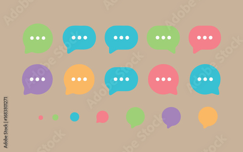Colorful speech bubbles with ellipses representing conversation and communication on a neutral background