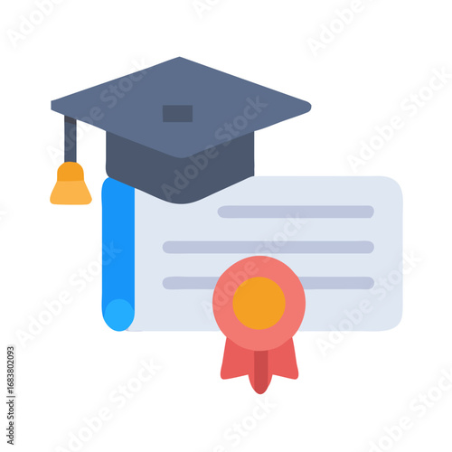 Graduation cap with diploma flat icon on black background