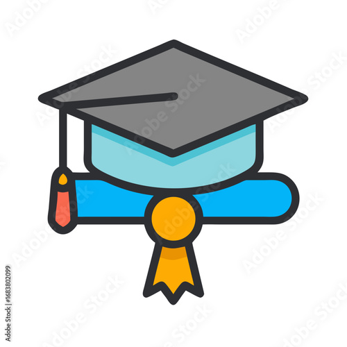 Graduation cap and diploma icon celebrating educational success
