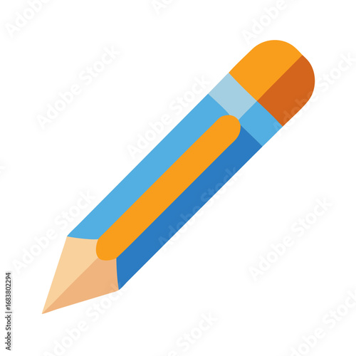 Illustration of blue pencil with eraser on black background