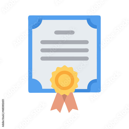 Flat design certificate illustration with blue frame and seal