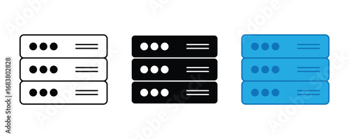 Server Rack Icons for Data Center and Cloud Computing Storage – Vector Illustration