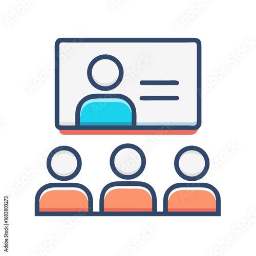 Webinar presentation with audience in a simple flat design