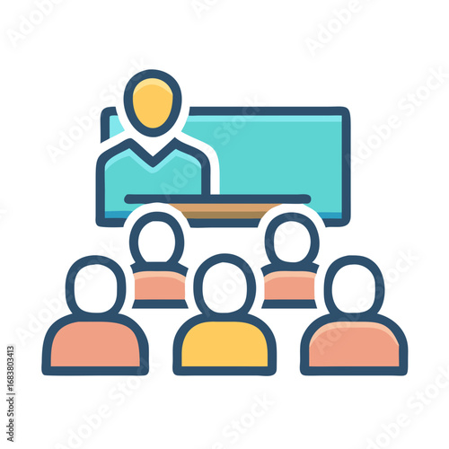 Stylized Icon of Teacher Giving a Lecture to Students