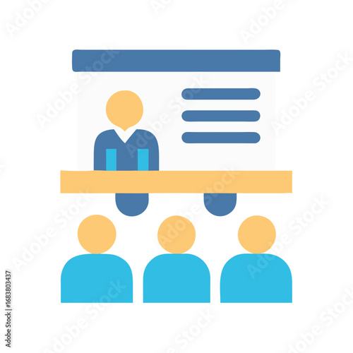 Business conference teaching presentation in flat design style icon