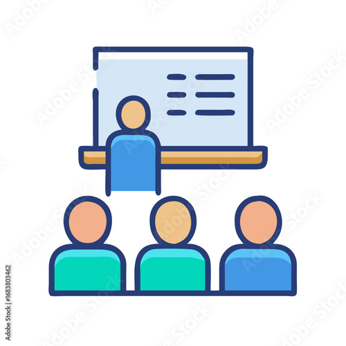 Teacher presenting in front of class simple vector icon