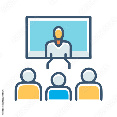 Online meeting and webinar concept in colorful graphic style