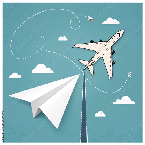 Transformation And Success or transform And Succeed changing and growing for success as a business leadership and change metaphor as creativity as paper transforming into a jet airplane.