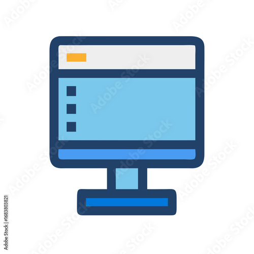 Blue computer screen icon in simple modern design style