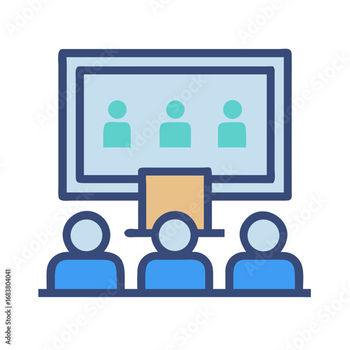 Business Meeting: stylized figures at a presentation on screen