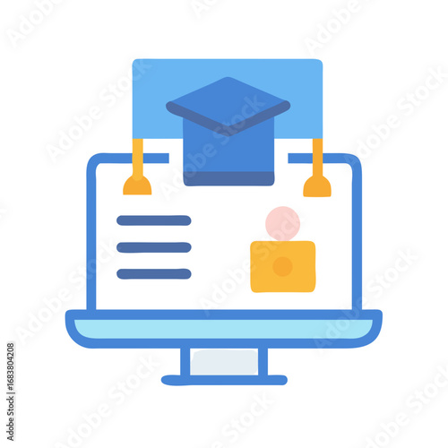 Online education platform with graduation cap icon and student
