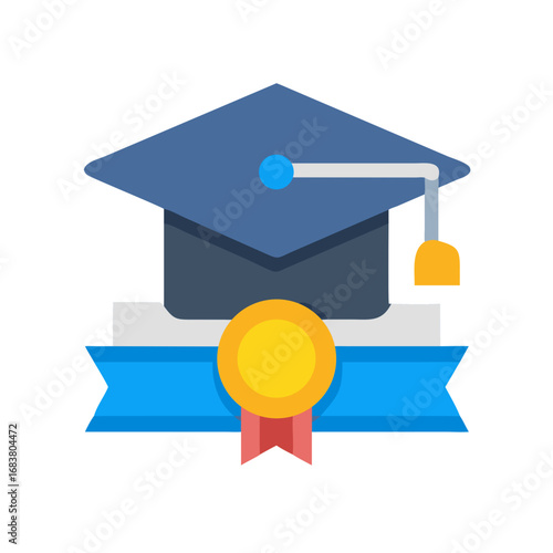 Graduation cap with gold seal symbol against black background