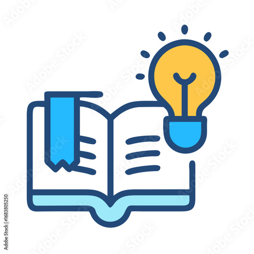 Book and light bulb illustration representing knowledge and inspiration