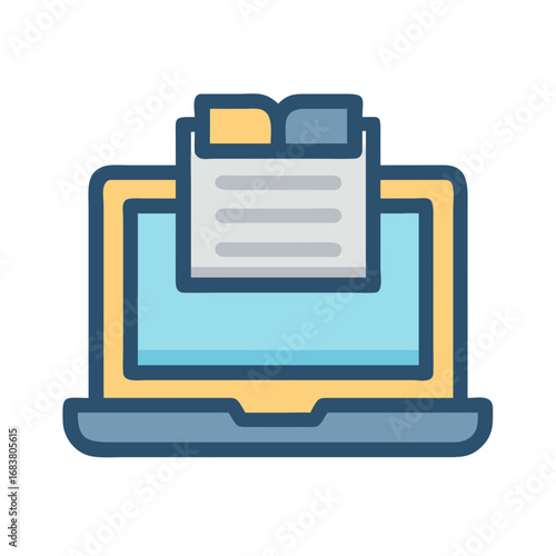 Laptop with document icon on screen flat design