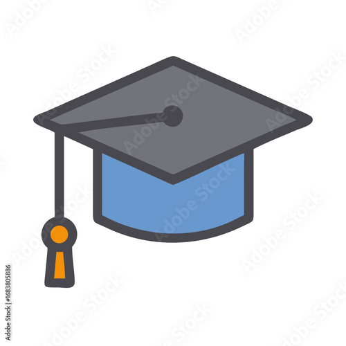 Minimalist Graduation Cap Icon on Black Background Illustration