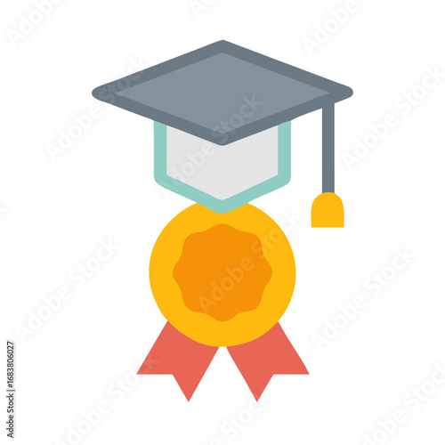 Graduation cap and medal illustration on black background