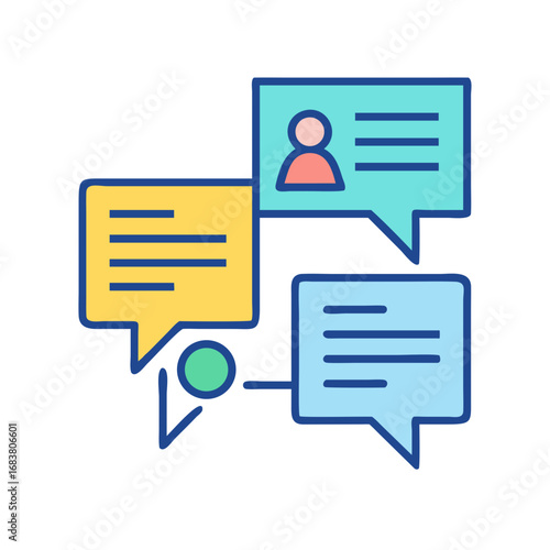 Connected chat bubbles with profile, information sharing and communications