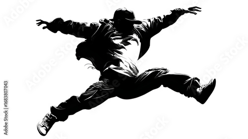 Dynamic hip hop dancer silhouette isolated on transparent background