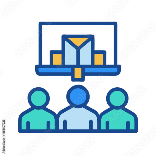 People watching presentation with bar graph chart on screen