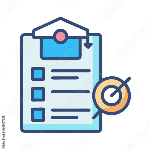 Flat design of clipboard with checklist and canceled target