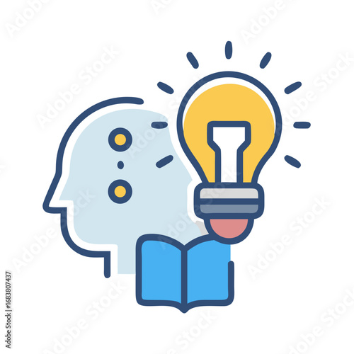 Head with light bulb over book, bright idea concept