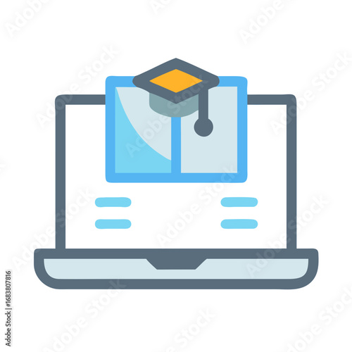 Laptop with graduation cap symbolizing online education and learning