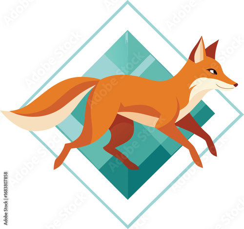 Fox Running Through Diamond Geometric Frame